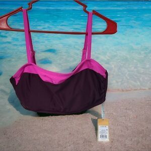 NWT Kona Sol Women's Colorblock Bandeau Bikini Top Burgundy Padded Swimsuit LG